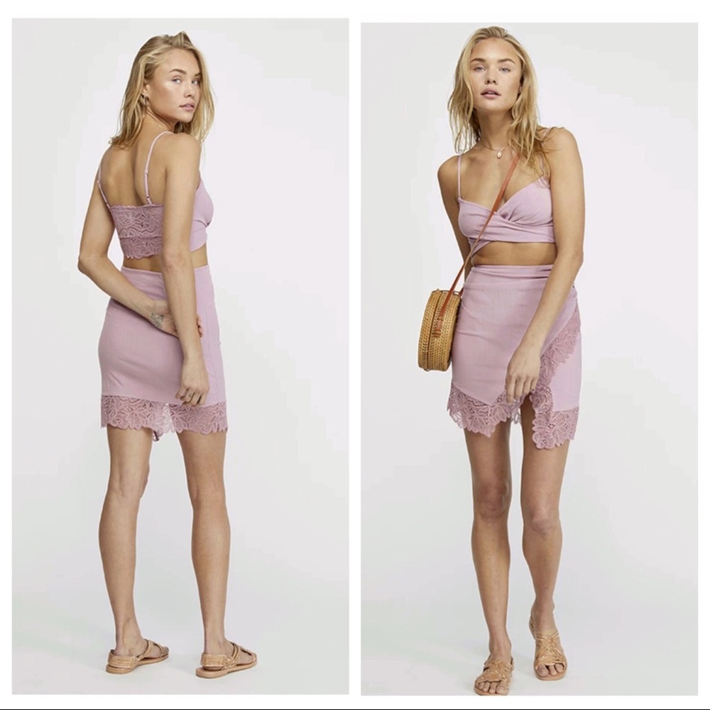 FREE PEOPLE BOHO KNIT MINI SKIRT CAMI TANK CROP TOP BOHEMIAN 2 PIECE SET A3C - Picture 13 of 16